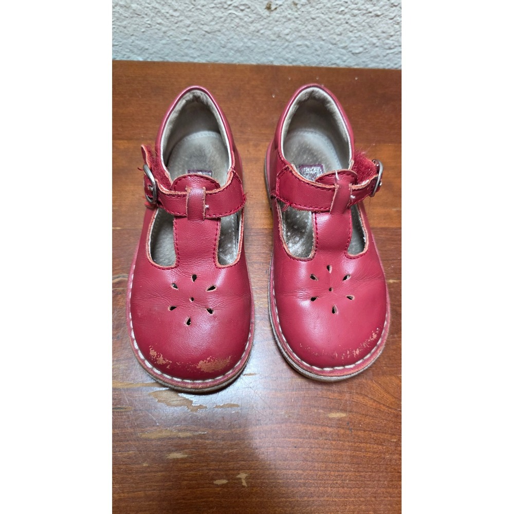 L'Amour Mary Jane Shoes Girls Size 9 Red Leather T-Strap Floral 751
